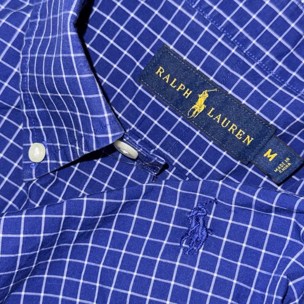 Polo Ralph Lauren Long Sleeve Button Up Oxford Men's M Blue White Windowpane